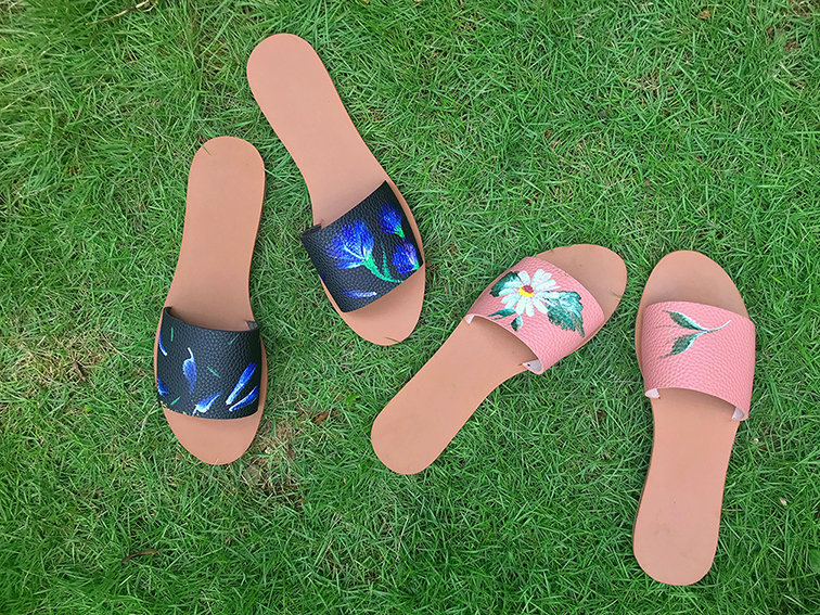 Hand-painted slip-ons and sandals by Tutti Vishendas Galang. Story published on Metro Mom by Meghann Hernandez